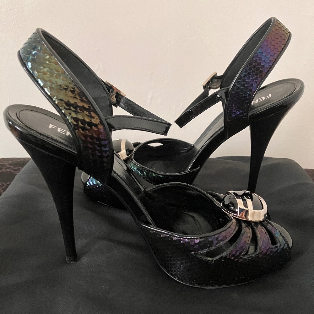 Fendi Iridescent Python-like Leather Slingbacks - Picture 10 of 15